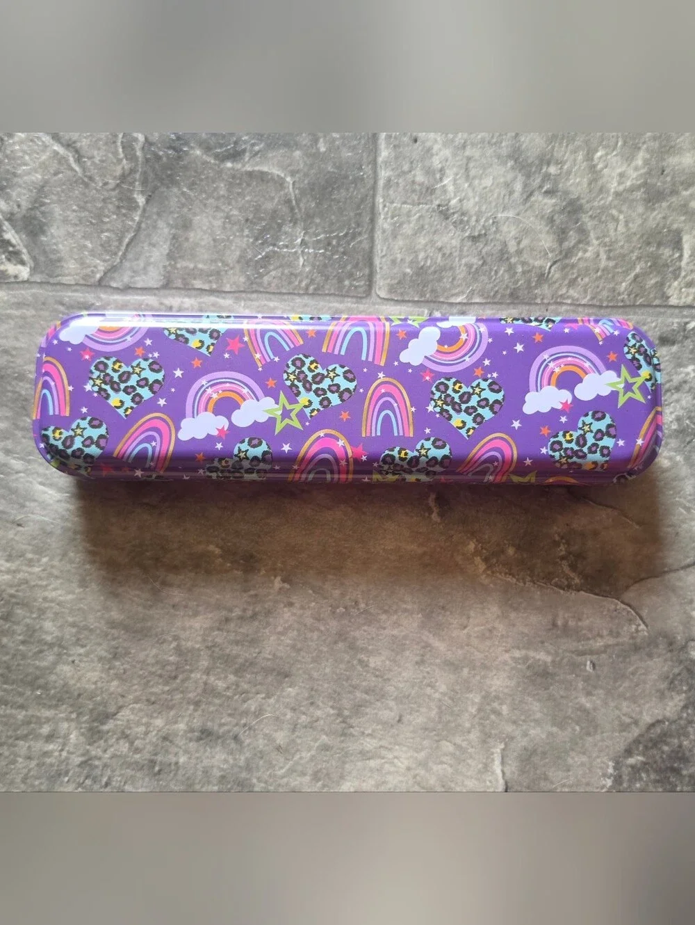 Kids Rainbow, Hearts & Stars Pencil Case - Purple BNIB